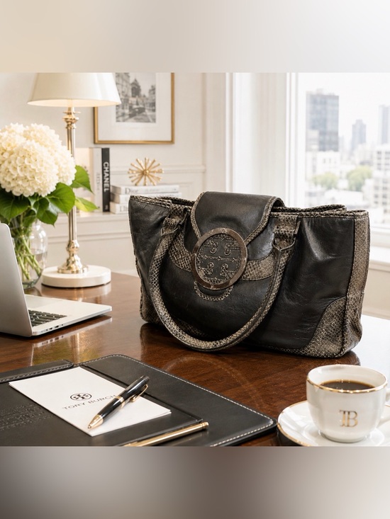 Tory Burch Black snake skin Shoulder Bag